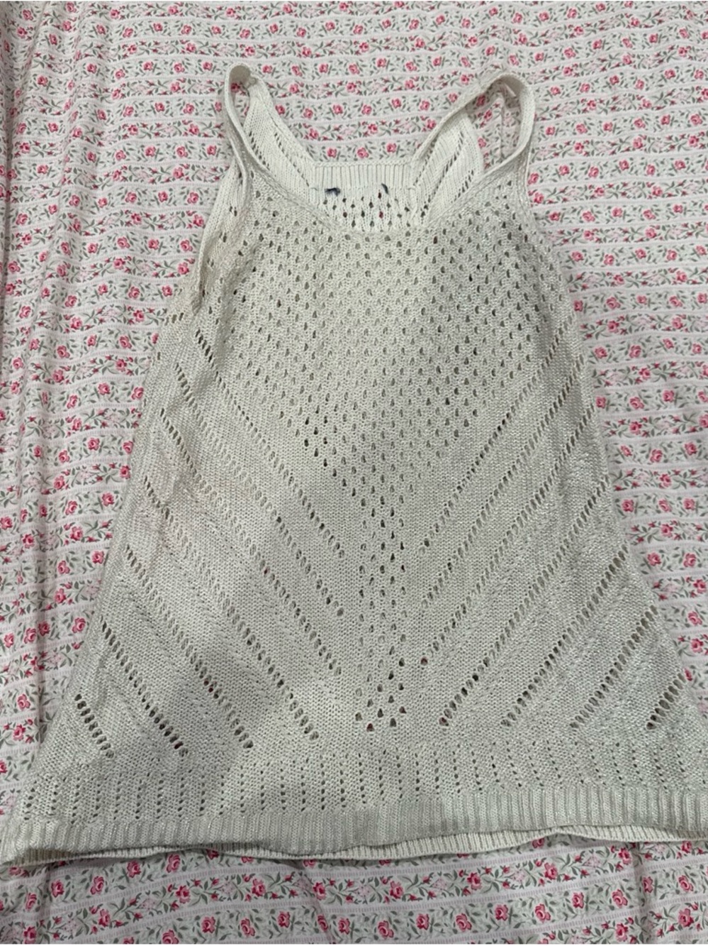 Women’s Cream Knit Tank Top - Lightweight Crochet Style